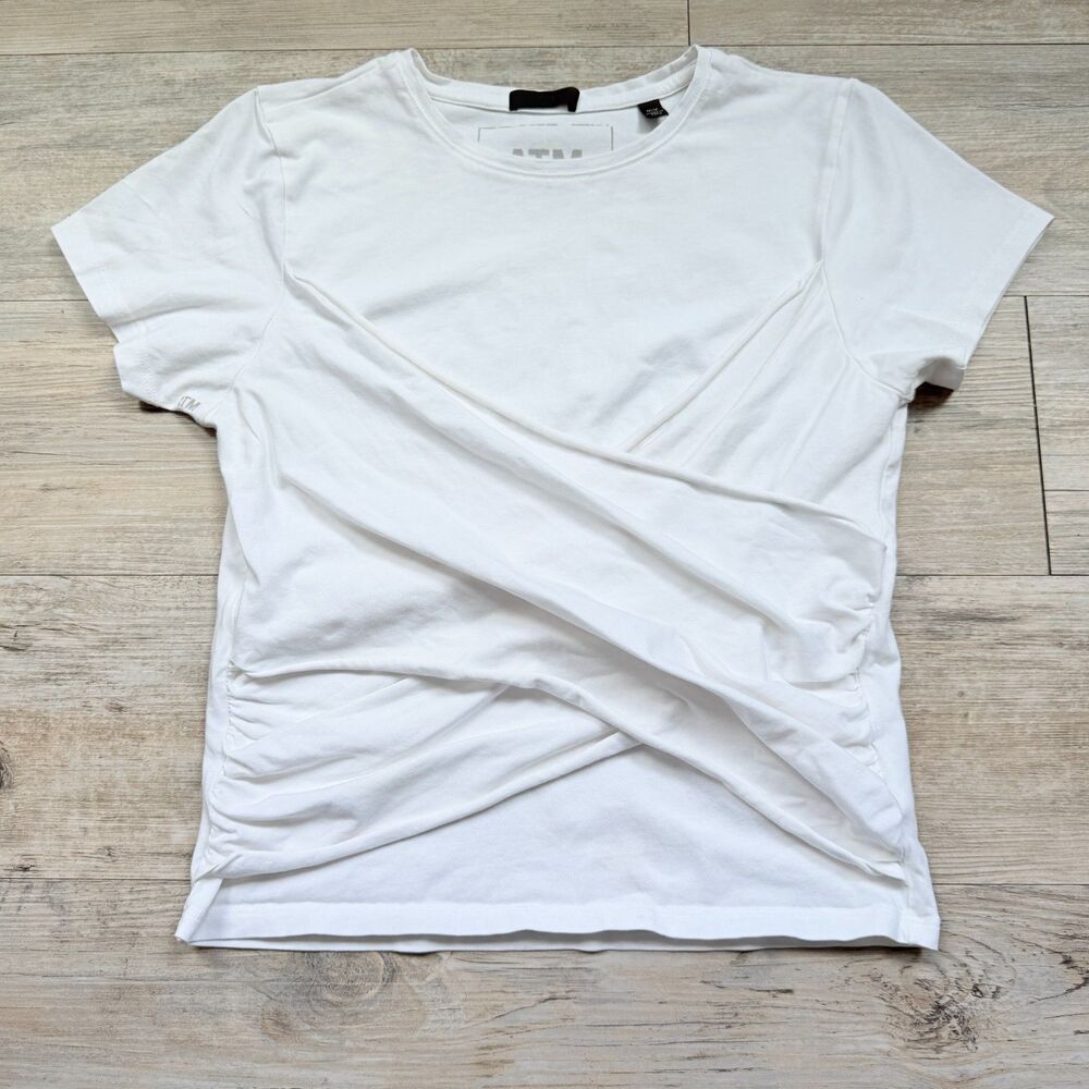 ATM Anthony Thomas Melillo White Draped Wrap Top Size Medium Minimal Luxury Tee